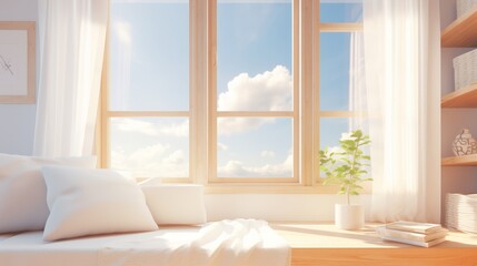 Photo-realistic 4k artwork capturing the subtle interplay of light and space, illustrating openness through a bright.
