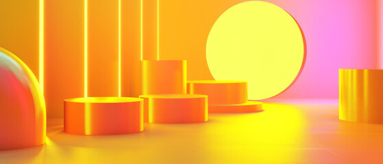 Minimalist Geometric Showcase: Modern Pastel Studio Scene with Abstract Shapes