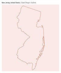 New Jersey, United States. Simple vector map. State shape. Outline style. Border of New Jersey. Vector illustration.