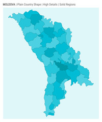 Moldova plain country map. High Details. Solid Regions style. Shape of Moldova. Vector illustration.