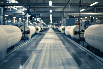 Modern Textile Factory Interior with Machinery Production Line - Powered by Adobe