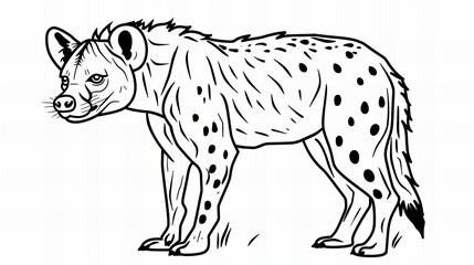 hyena sketch for coloring book, isolated on white, side view