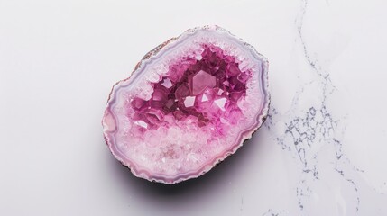 Fototapeta premium single small pink geode against a clean backdrop serves as a captivating subject for educational purposes or as an aesthetic piece in jewelry advertisements.