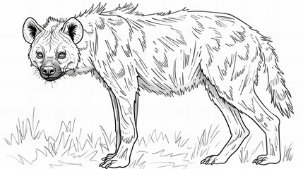 hyena sketch for coloring book, isolated on white, side view - obrazy, fototapety, plakaty