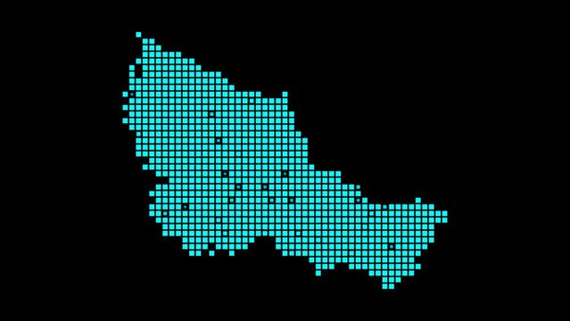 Belle Ile digital map. Map of Belle Ile in dotted style. Shape of the island filled with rectangles. Modern video.