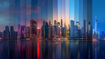 Fototapeta premium City Skylines Panoramic views of city skylines at different times of the day, showcasing urban architecture and vibrant city lights