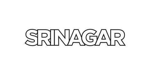 Srinagar in the India emblem. The design features a geometric style, vector illustration with bold typography in a modern font. The graphic slogan lettering.