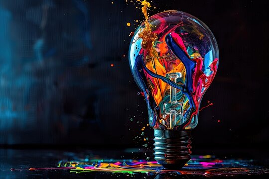 Light bulb covered in colorful paint for creativity and brainstorming artistic endeavors