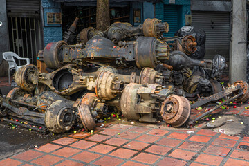 Medellín, Antioquia-Colombia. April 9, 2023. Sale of second-hand used vehicle parts.