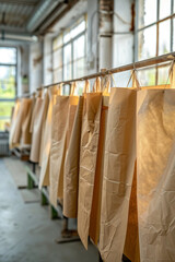 Artisanal Paper Drying on Racks in Workshop Environment