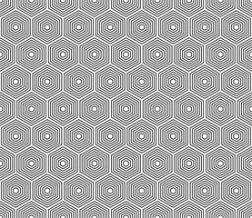 Abstract background with geometric mosaic shapes. Stacked hexagons mosaic pattern. Hexagonal cells. Seamless tileable vector illustration.