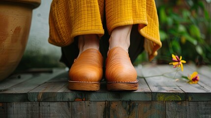 photo of woman wearing clogs 