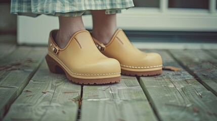 photo of woman wearing clogs 