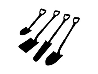Shovel Silhouette. Set of Shovel Silhouette in various poses isolated on white background