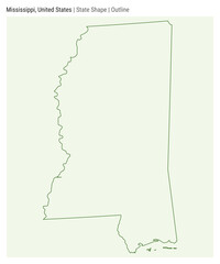 Mississippi, United States. Simple vector map. State shape. Outline style. Border of Mississippi. Vector illustration.