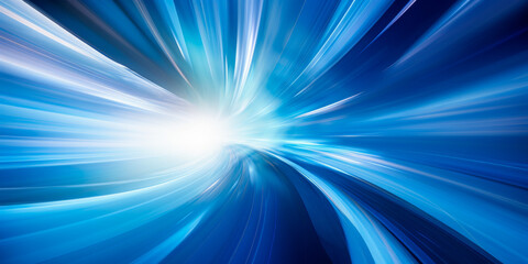 Fototapeta premium Abstract Speed Motion in Blue Tunnel, Futuristic High-Speed Concept