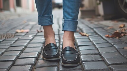 photo of woman wearing loafers 