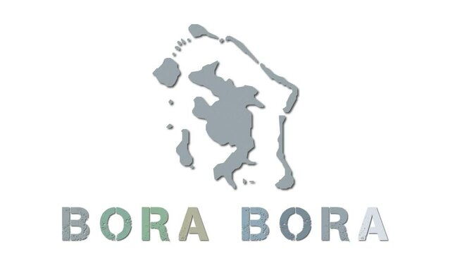 Bora Bora map with paper regions. Animated island map growing from regions and title letters falling down. Cool 4K animation.
