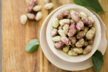 Delicious sweet white mulberry in a plate