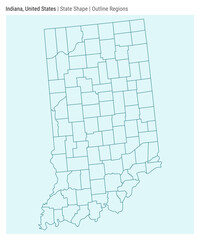Indiana, United States. Simple vector map. State shape. Outline Regions style. Border of Indiana. Vector illustration.