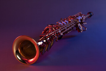 Soprano Saxophone with Colorful Red and Blue Jazzy Lighting