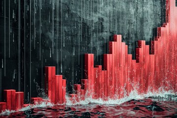 A photo of a red bar chart displayed on a black background, representing data with various-sized bars, A waterfall chart showing changes in equity values, AI Generated