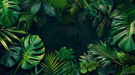 Tropical forest in a tropical garden on black background, generative ai