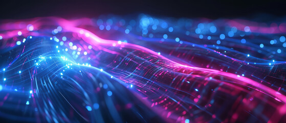 Futuristic Cybernetic Landscape: Vibrant Neon Data Stream Waves