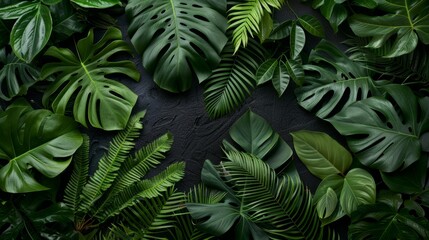 Tropical forest in a tropical garden on black background, generative ai