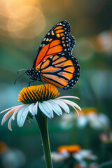 Majestic Monarch Butterfly Perched on a Vibrant Daisy