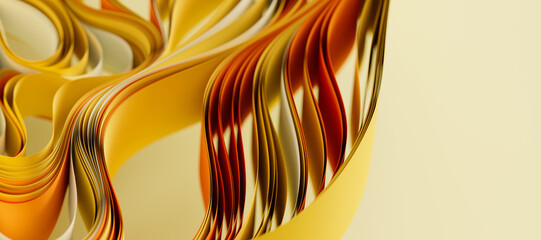 Beige and yellow layers of cloth or paper warping. Abstract fabric twist with shallow DOF. 3d render illustration - 784695796