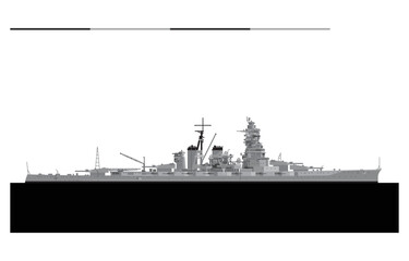 IJN HIEI 1942. Imperial Japanese Navy Kongo-class battlecruiser. Vector image for illustrations and infographics.