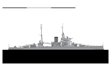 HMS QUEEN ELIZABETH 1942. Royal Navy battleship. Vector image for illustrations and infographics.