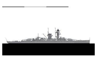 ADMIRAL GRAF SPEE 1936. German Kriegsmarine Deutschland class heavy cruiser. Vector image for illustrations and infographics.