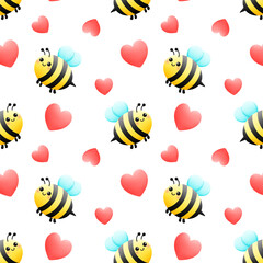 Bees and hearts repeating pattern