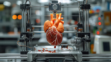 Bioengineered 3D printer produces a human heart. Genetic futuristic technology - obrazy, fototapety, plakaty