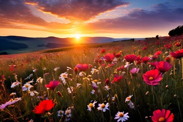 the beauty of a blooming field of wildflowers stretching to the horizon