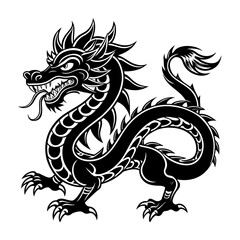 A vector dragon silhouette art, black and white background
