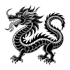 A vector dragon silhouette art, black and white background
