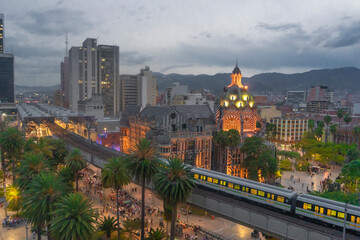 Medellin, Antioquia, Colombia. June 22, 2023. Mass transit metro in the city of Medellín, the city at night