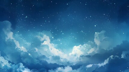 Beautiful Blue Sky with Stars and Clouds Background