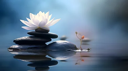 Poster scène zen, cairn et nénuphar, bien-être , relaxation et spa, généré par IA  © Marvin Dgn