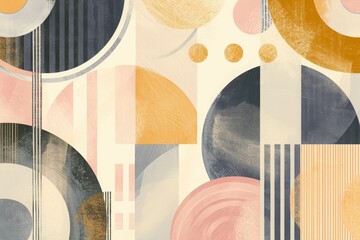 A wallpaper featuring an arrangement of circles and lines in a contemporary design, Abstract geometric patterns in soft neutral tones, AI Generated