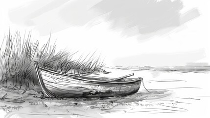 Fototapeta premium Sketch of a boat in a river or delta.
