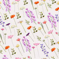 Spring wildflowers. Seamless vector pattern. Summer bloom. Flat design. Vector illustration. Seamless floral ornament. . - 784703130