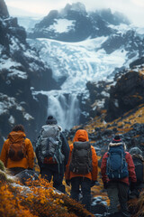 Friends embark on an adventurous trek through icy mountain trails, capturing stunning landscapes.