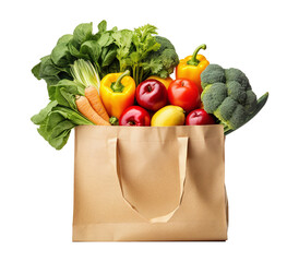 A shopping bag with fresh vegetables isolated on a transparent background - obrazy, fototapety, plakaty
