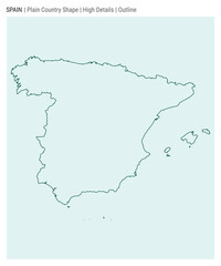 Spain plain country map. High Details. Outline style. Shape of Spain. Vector illustration.