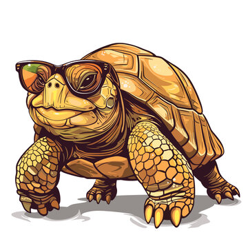 Tortoise in glasses isolated on white background. Vector illustration.