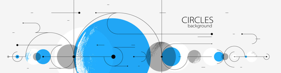 Abstract circles and lines vector background, geometric composition drawing technology plan, loop circular digital scheme. - 784704101